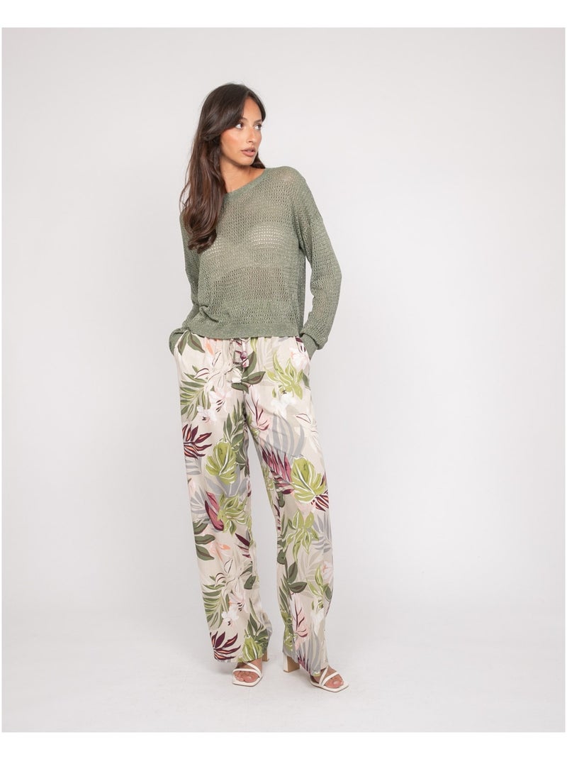 Pantalón fluido con motivos ETIANA Beige - Kiabi