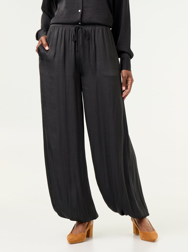 Pantalón fluido de corte globo Negro - Kiabi