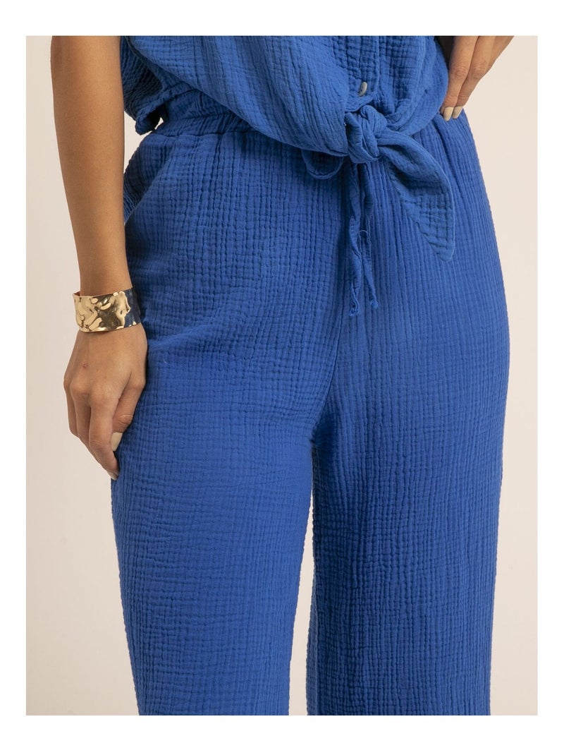 Pantalón fluido de gasa de algodón EBERTINE Azul real - Kiabi