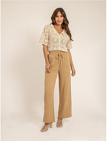 Pantalón fluido de gasa de algodón EBERTINE