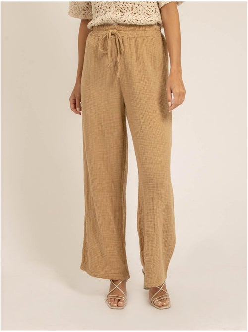 Pantalón fluido de gasa de algodón EBERTINE - Kiabi Pantalón fluido de gasa de algodón EBERTINE - Kiabi