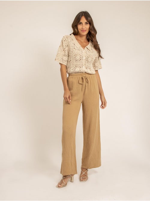 Pantalón fluido de gasa de algodón EBERTINE - Kiabi Pantalón fluido de gasa de algodón EBERTINE - Kiabi
