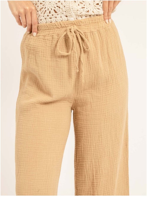 Pantalón fluido de gasa de algodón EBERTINE - Kiabi Pantalón fluido de gasa de algodón EBERTINE - Kiabi