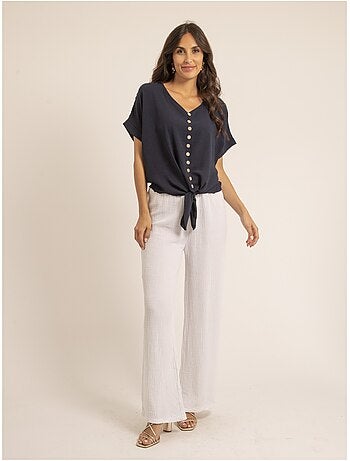 Pantalón fluido de gasa de algodón EBERTINE