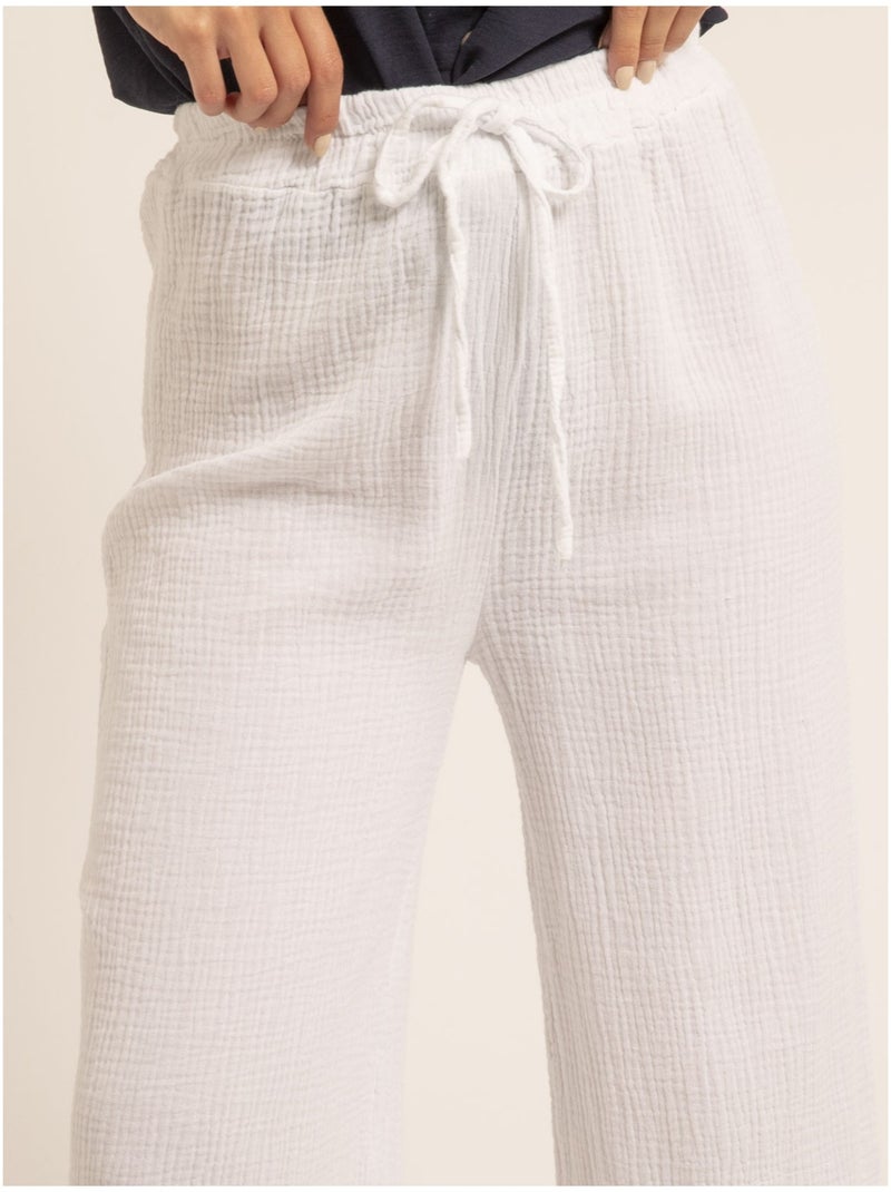 Pantalón fluido de gasa de algodón EBERTINE Blanco - Kiabi