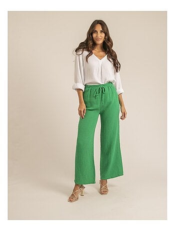 Pantalón fluido de gasa de algodón EBERTINE