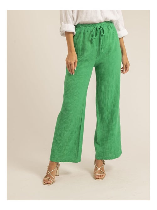 Pantalón fluido de gasa de algodón EBERTINE - Kiabi