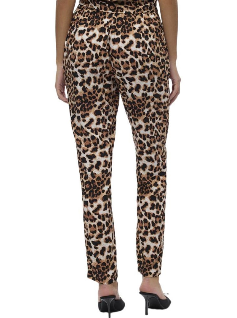 Pantalón Fluido de Leopardo para Mujer Vero Moda Marrón capuchino - Kiabi