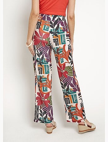 Pantalón fluido elástico, estampado floral - Afibel