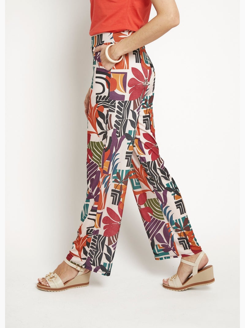 Pantalón fluido elástico, estampado floral - Afibel Beige - Kiabi