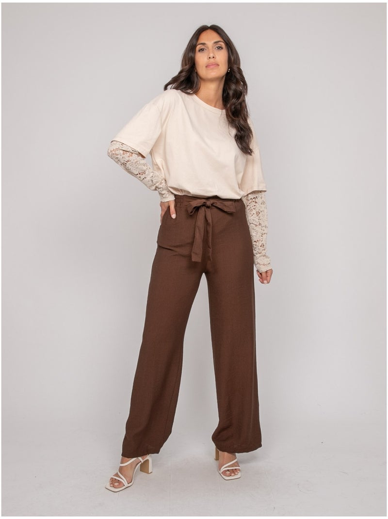 Pantalón fluido EMROSE Marrón - Kiabi