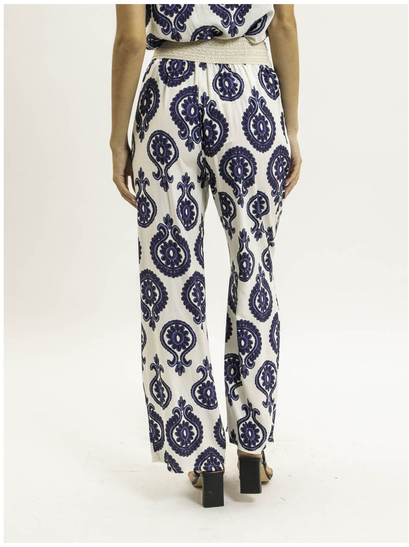 Pantalón fluido estampado EMILINE Azul marino - Kiabi