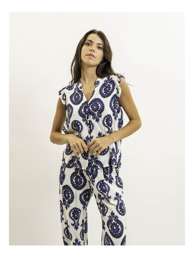 Pantalón fluido estampado EMILINE Azul marino - Kiabi