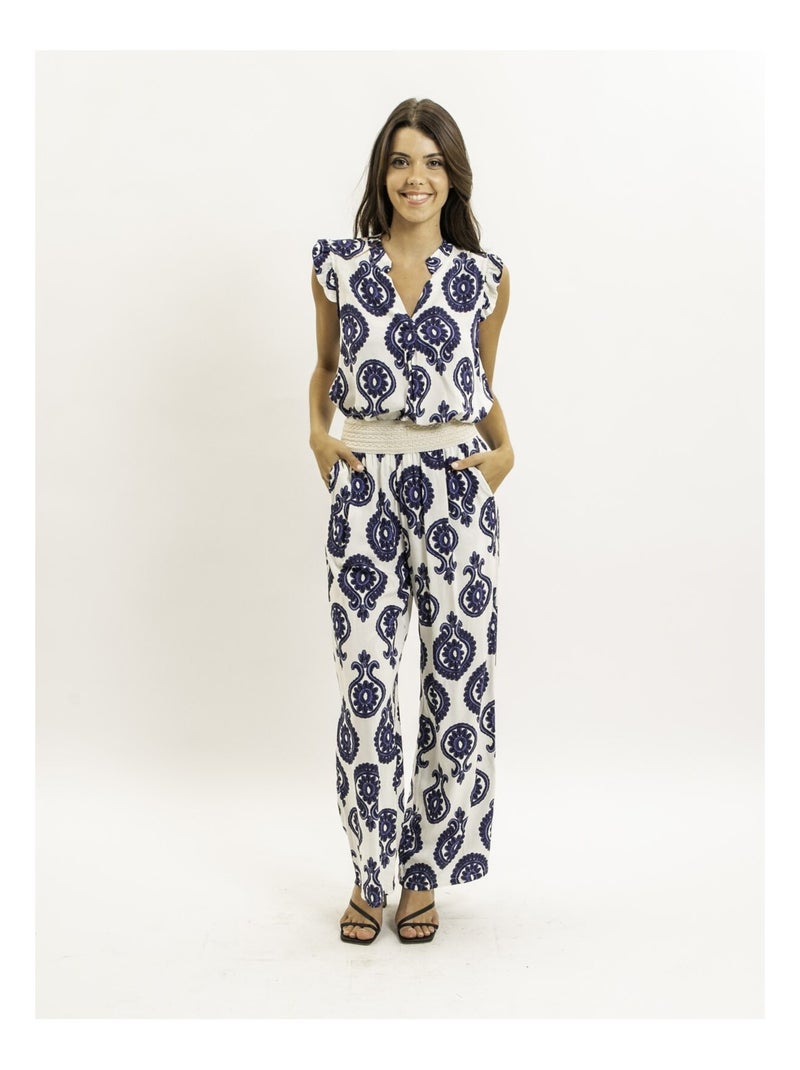 Pantalón fluido estampado EMILINE Azul marino - Kiabi