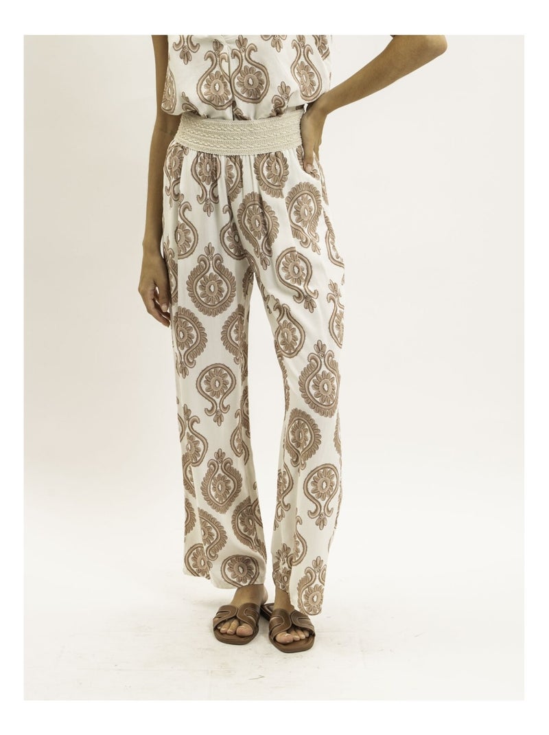 Pantalón fluido estampado EMILINE Beige - Kiabi