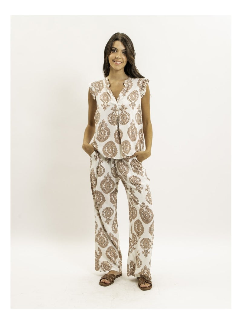 Pantalón fluido estampado EMILINE Beige - Kiabi