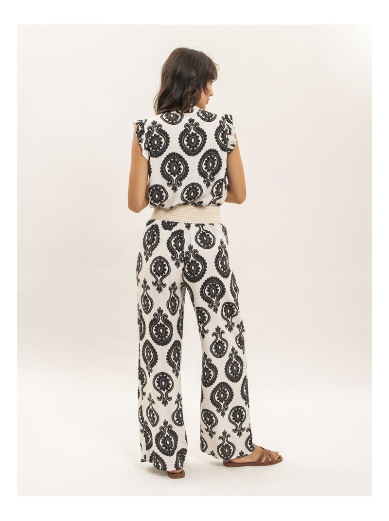 Pantalón fluido estampado EMILINE Negro - Kiabi