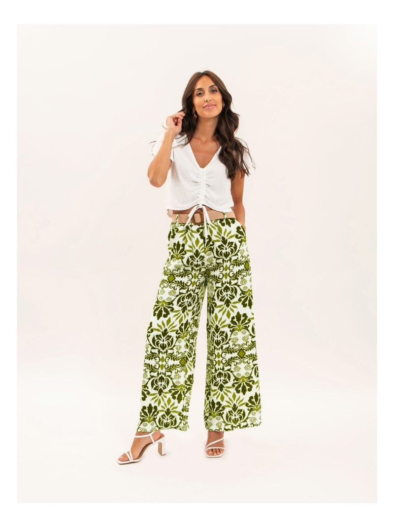 Pantalón fluido estampado ETOBIA Caqui - Kiabi