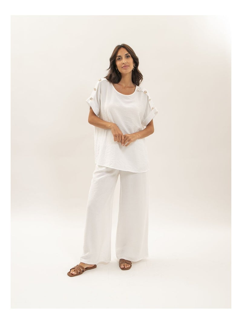 Pantalón fluido ETALIA Blanco - Kiabi