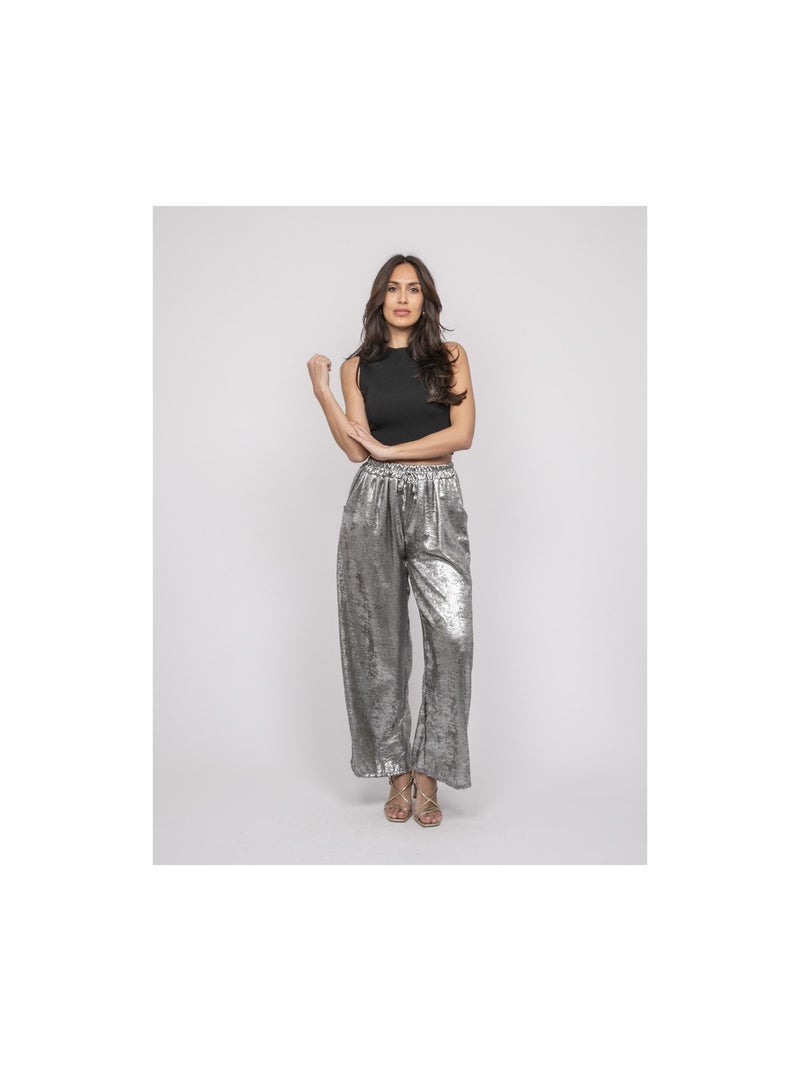 Pantalón fluido metalizado EDWINA Caqui - Kiabi