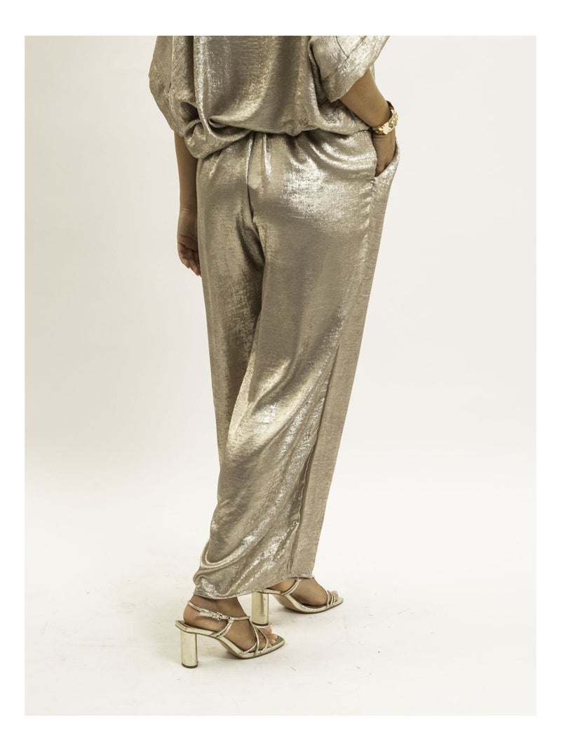 Pantalón fluido metalizado EDWINA Negro Dorado - Kiabi