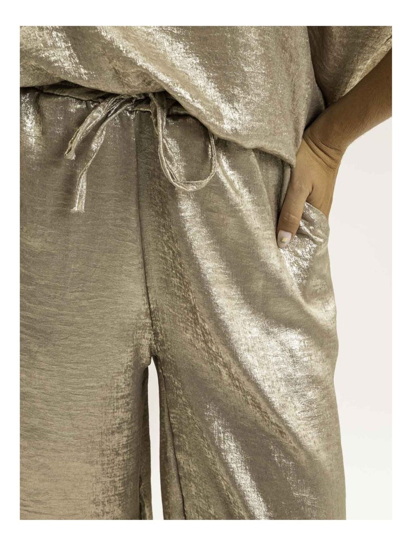 Pantalón fluido metalizado EDWINA Negro Dorado - Kiabi