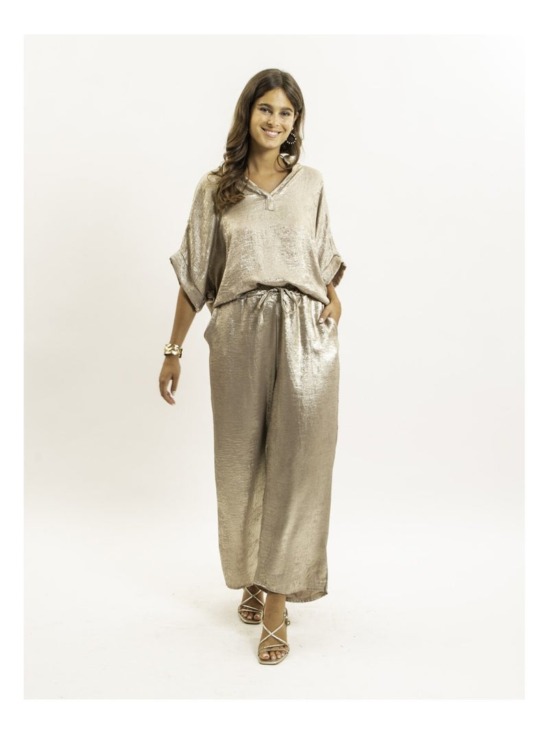 Pantalón fluido metalizado EDWINA Negro Dorado - Kiabi