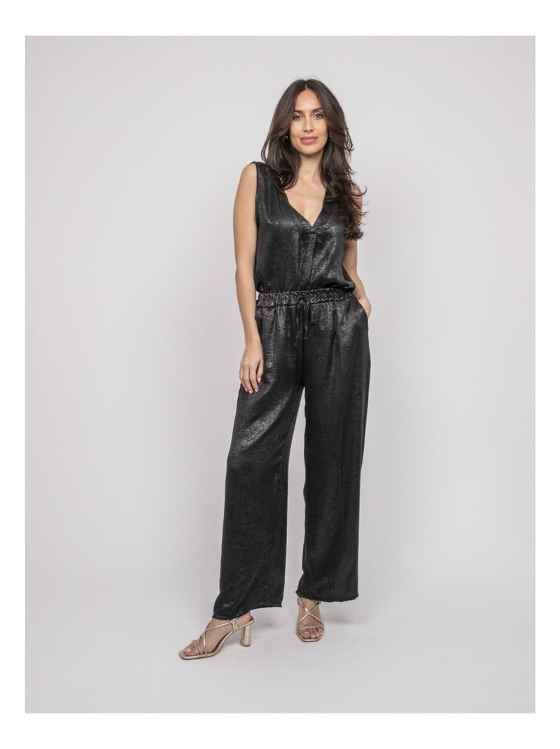 Pantalón fluido metalizado EDWINA Negro - Kiabi