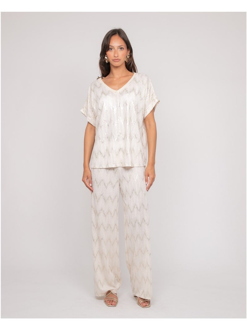 Pantalón fluido texturizado EMANTINE Blanco - Kiabi