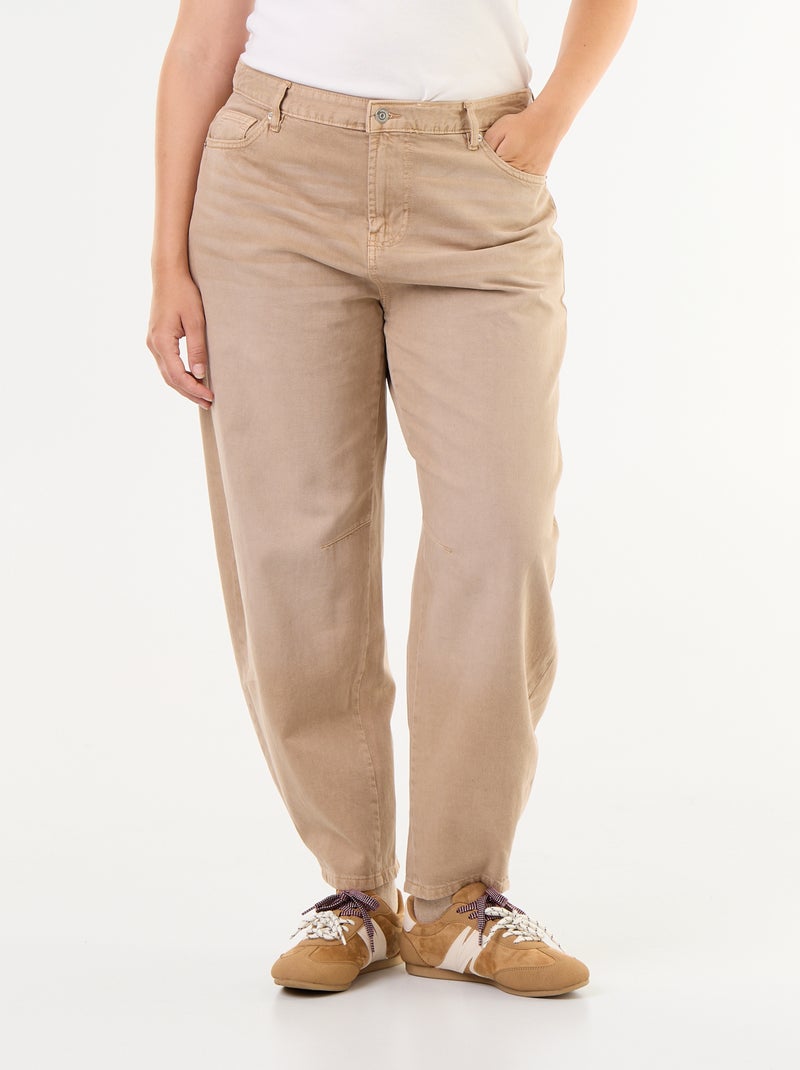 Pantalón globo de sarga Beige - Kiabi
