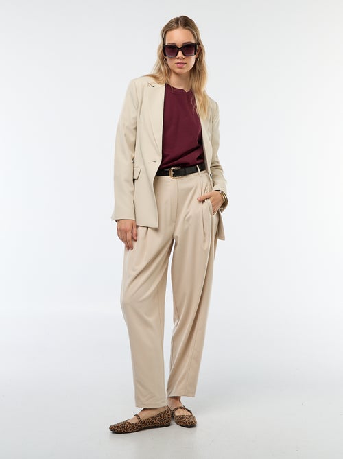Pantalón globo de talle alto liso - Kiabi