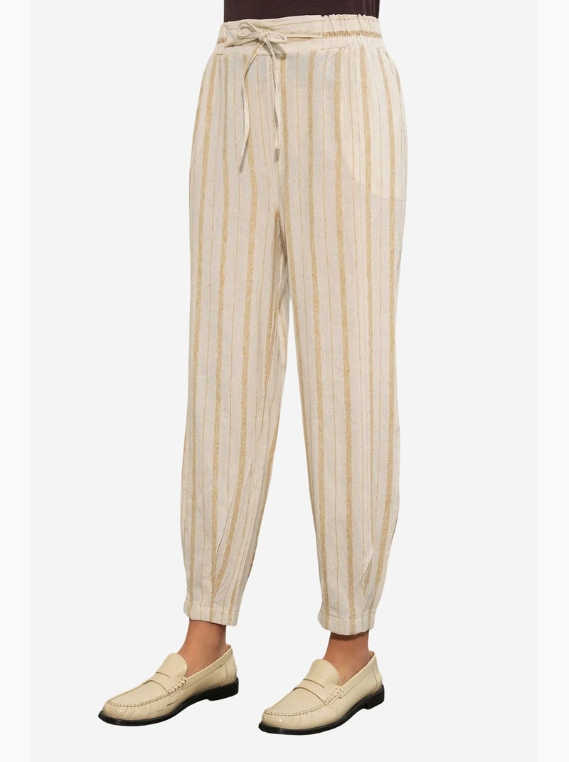 Pantalón jogger a rayas de mezcla de lino bdart Beige natural - Kiabi