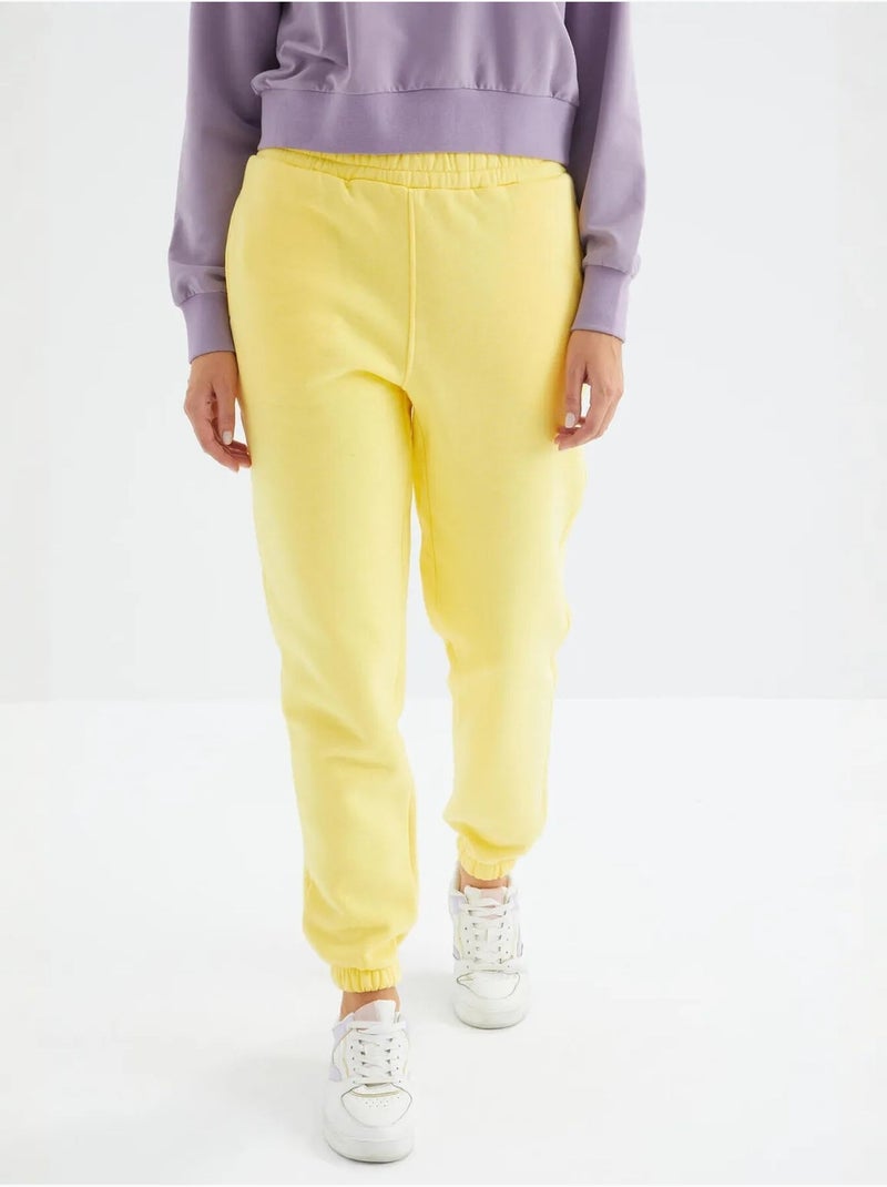 Pantalón jogger de felpa polar de tiro alto para mujer tommy Amarillo limón - Kiabi