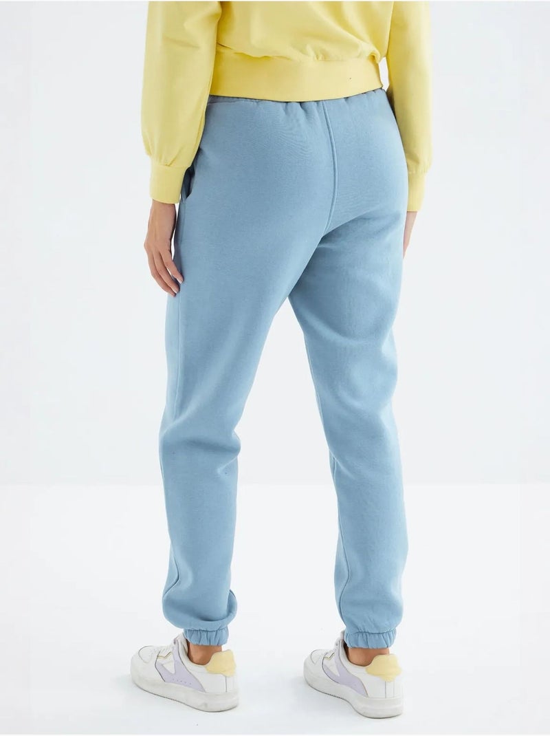 Pantalón jogger de felpa polar de tiro alto para mujer tommy Azul cielo - Kiabi