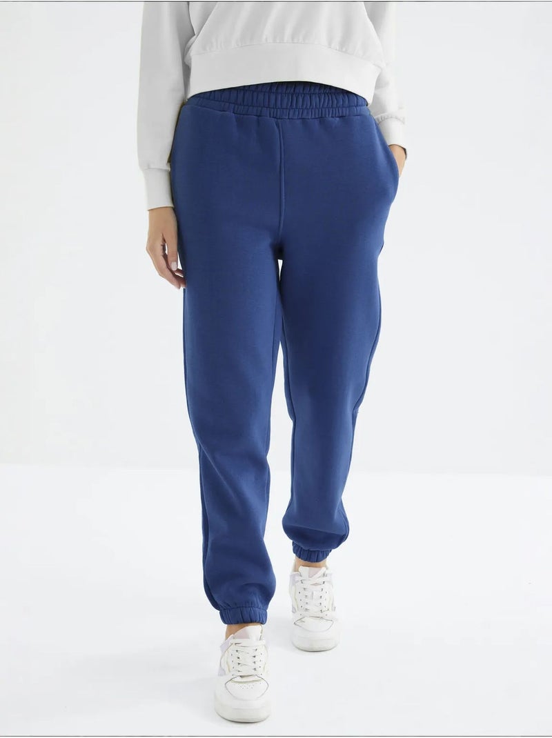 Pantalón jogger de felpa polar de tiro alto para mujer tommy Azul cobalto - Kiabi