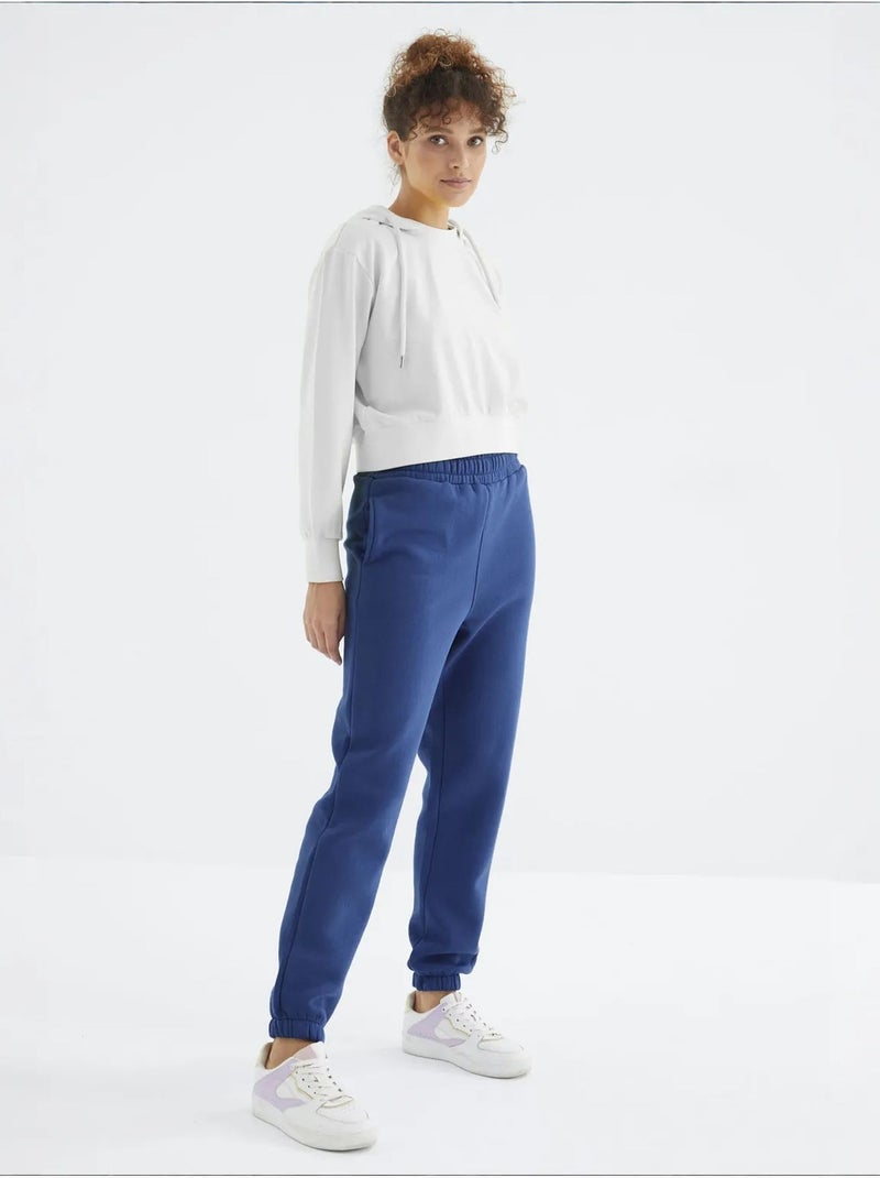 Pantalón jogger de felpa polar de tiro alto para mujer tommy Azul cobalto - Kiabi