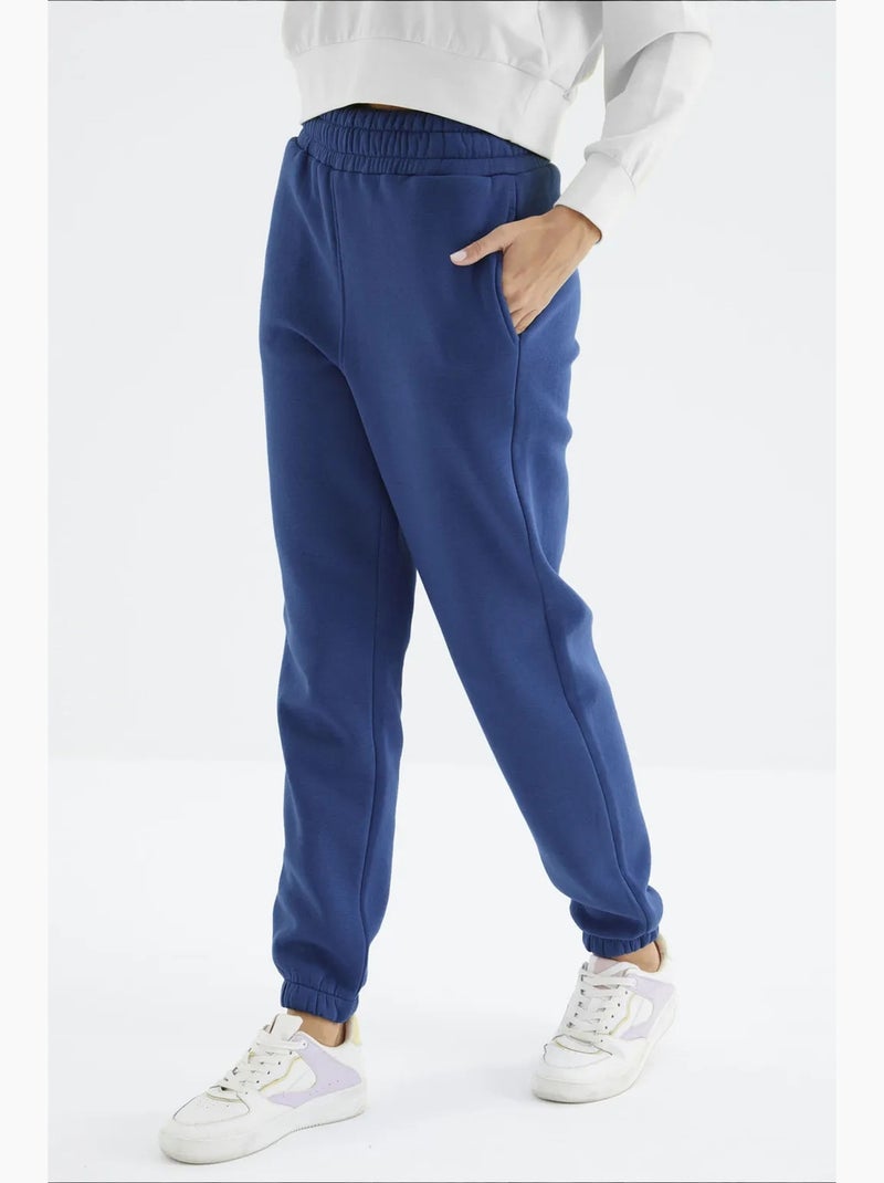 Pantalón jogger de felpa polar de tiro alto para mujer tommy Azul cobalto - Kiabi