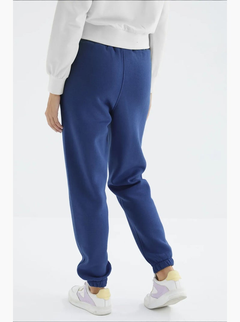 Pantalón jogger de felpa polar de tiro alto para mujer tommy Azul cobalto - Kiabi
