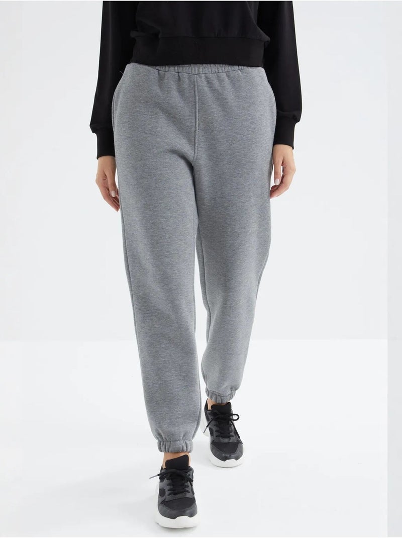 Pantalón jogger de felpa polar de tiro alto para mujer tommy Gris - Kiabi