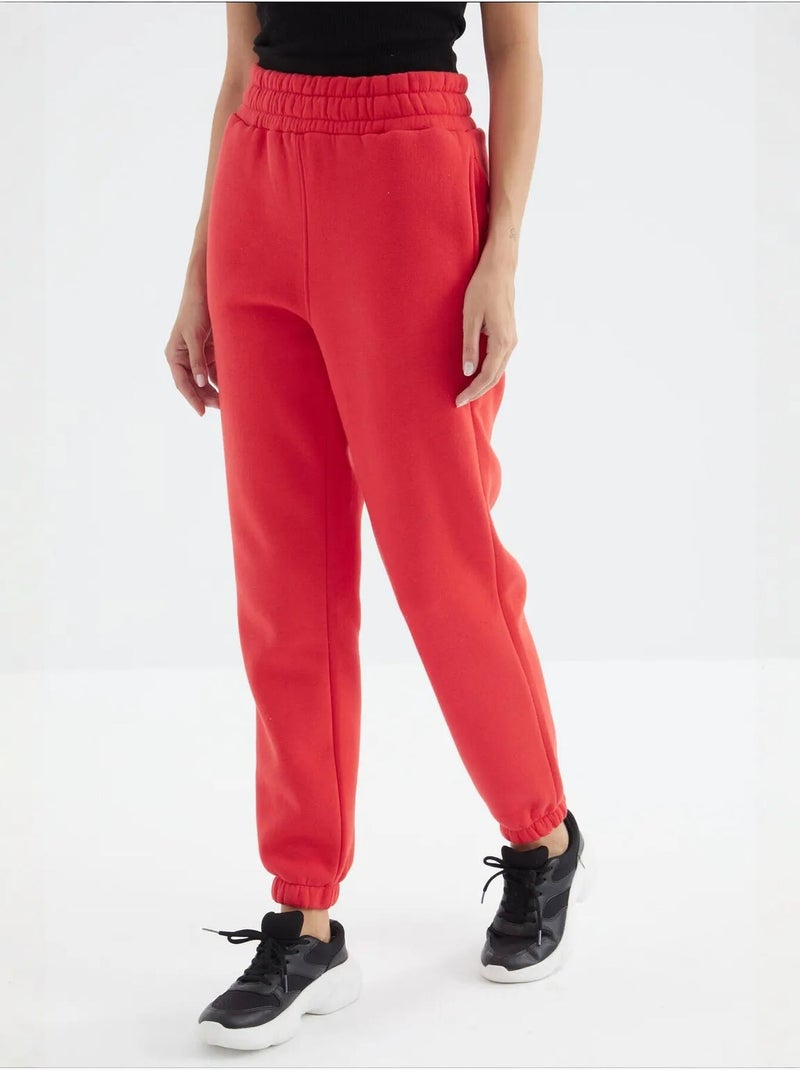 Pantalón jogger de felpa polar de tiro alto para mujer tommy Rojo - Kiabi