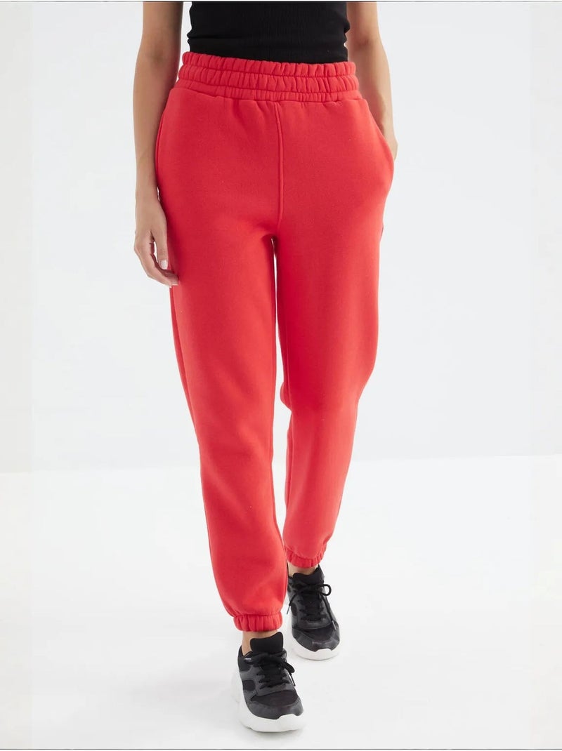 Pantalón jogger de felpa polar de tiro alto para mujer tommy Rojo - Kiabi