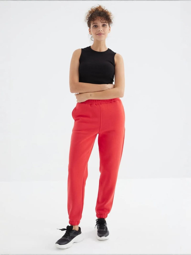 Pantalón jogger de felpa polar de tiro alto para mujer tommy Rojo - Kiabi