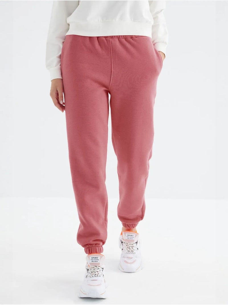 Pantalón jogger de felpa polar de tiro alto para mujer tommy Rosa viejo - Kiabi
