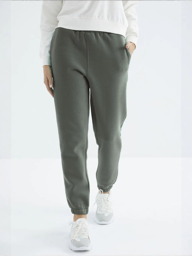 Pantalón jogger de felpa polar de tiro alto para mujer tommy Verde caqui - Kiabi