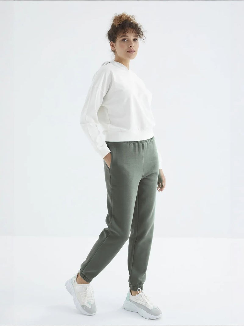 Pantalón jogger de felpa polar de tiro alto para mujer tommy Verde caqui - Kiabi