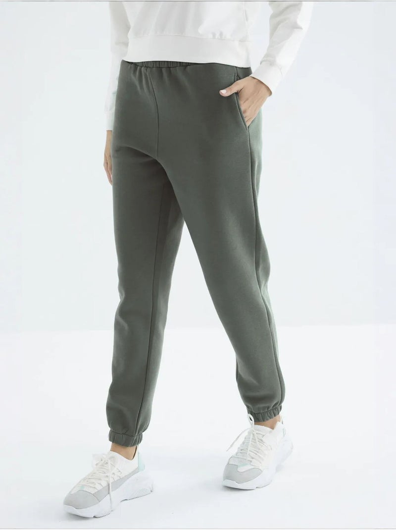 Pantalón jogger de felpa polar de tiro alto para mujer tommy Verde caqui - Kiabi