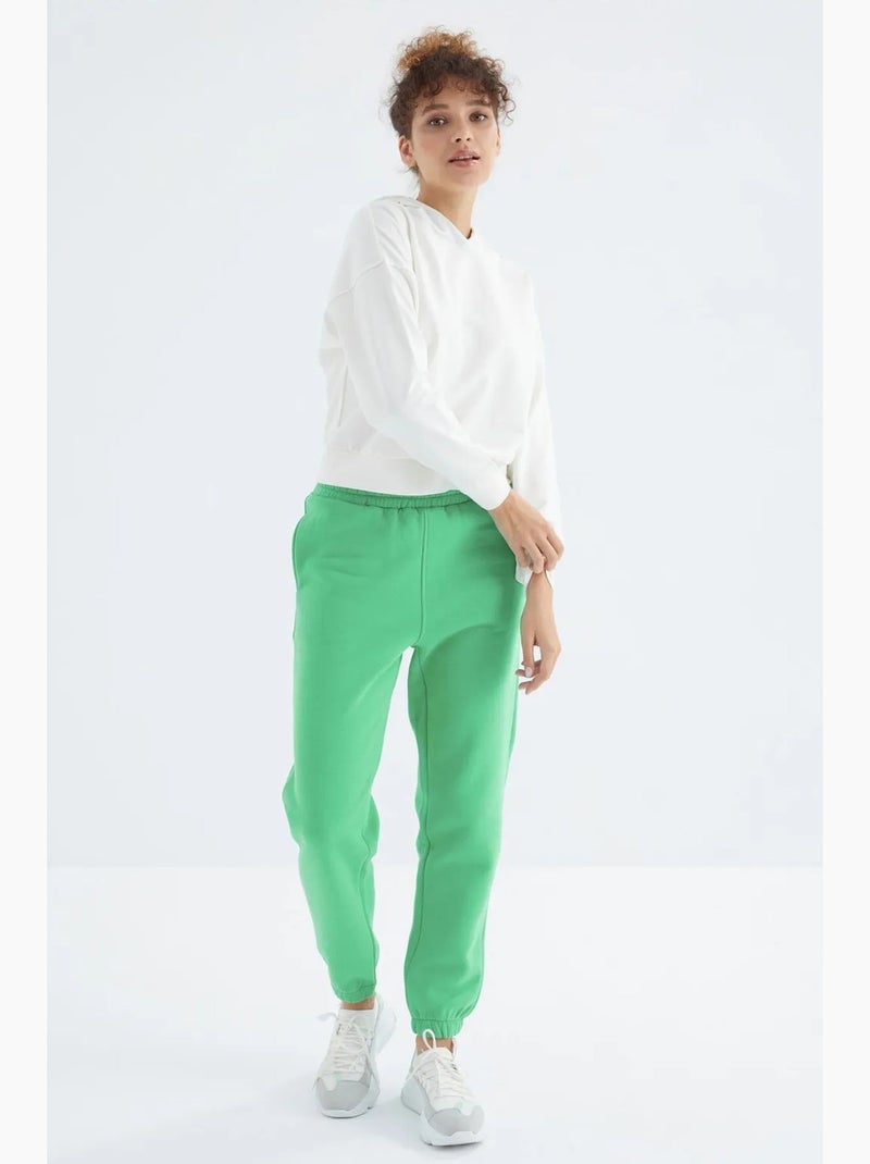 Pantalón jogger de felpa polar de tiro alto para mujer tommy Verde - Kiabi
