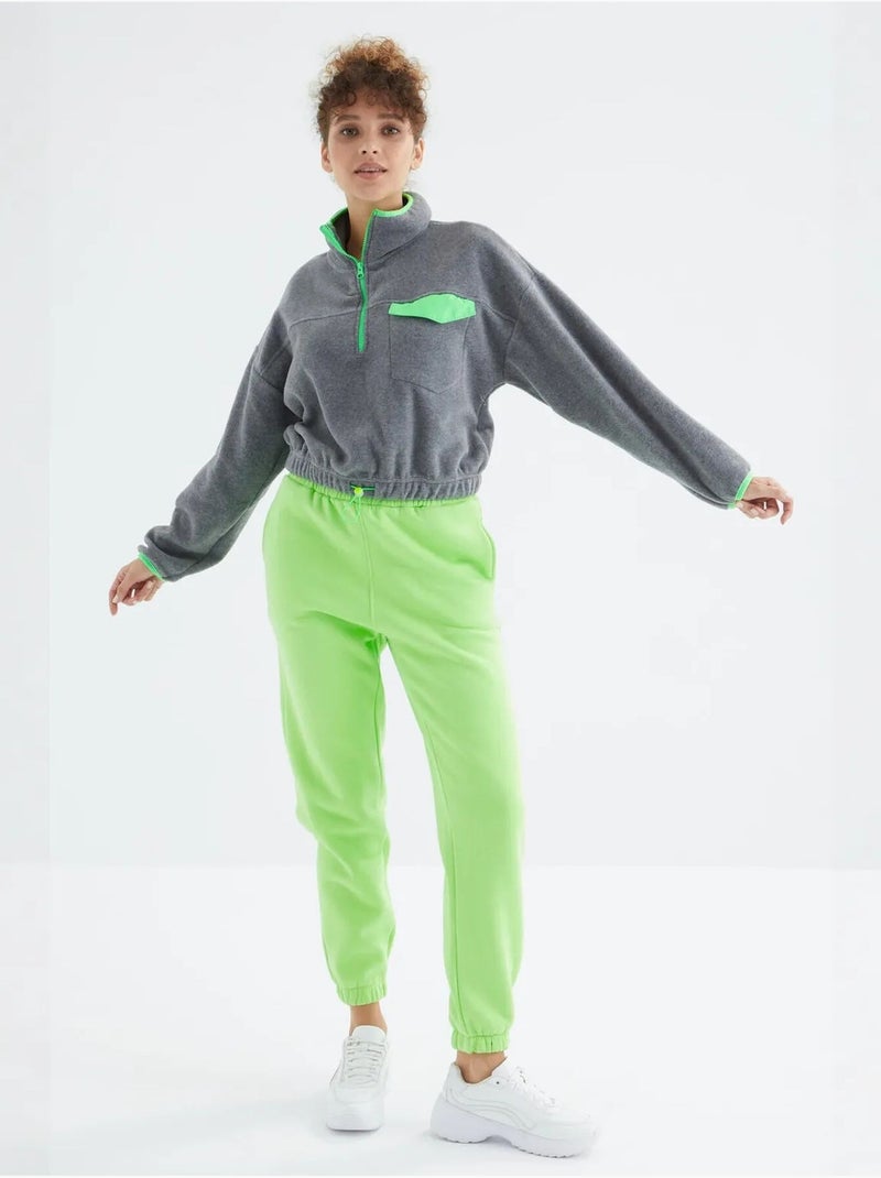 Pantalón jogger de felpa polar de tiro alto para mujer tommy Verde tilo - Kiabi