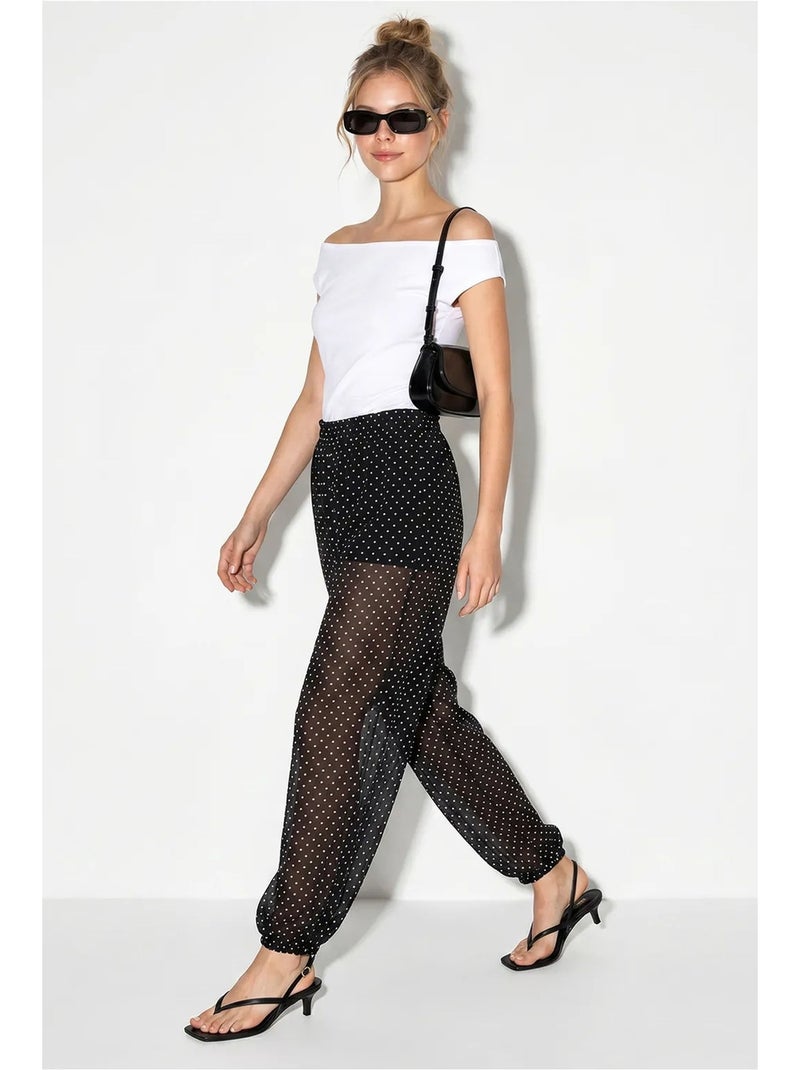 Pantalón jogger de gasa con lunares lucci Negro - Kiabi