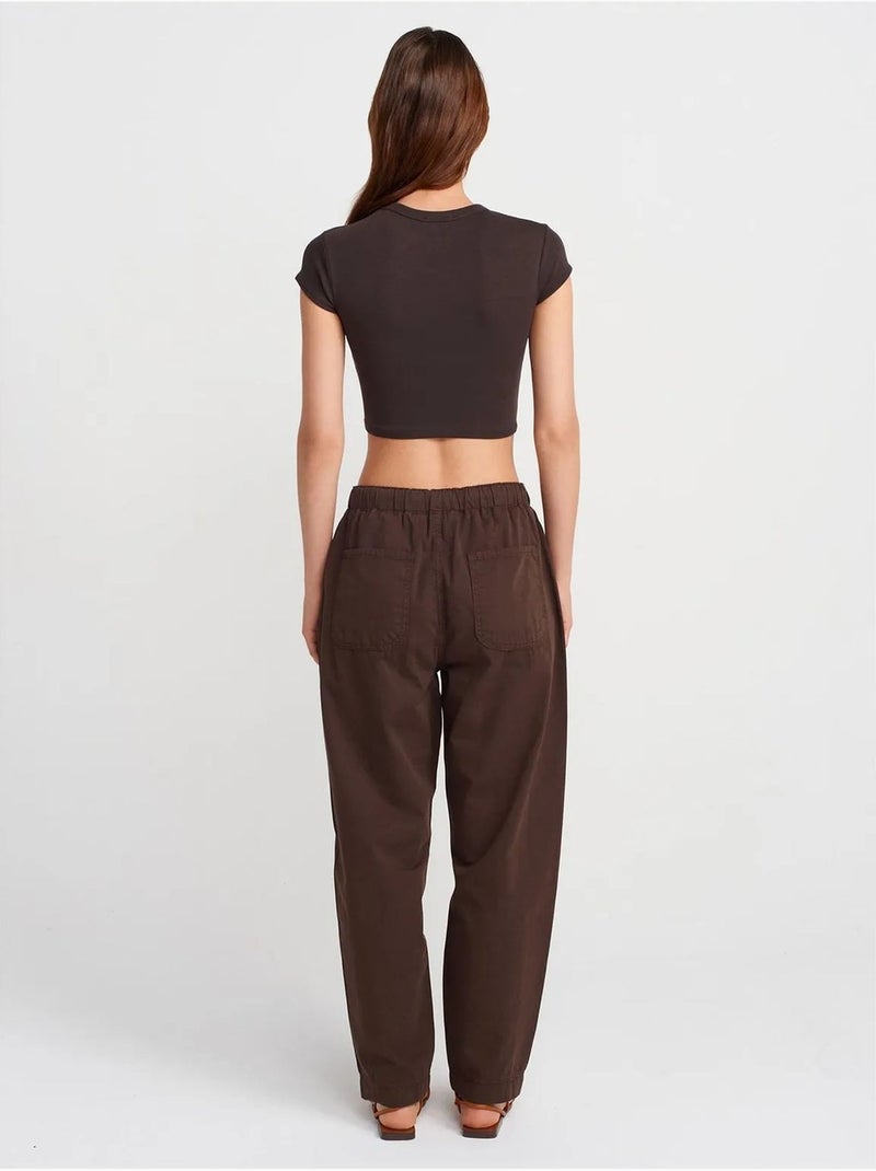 Pantalón jogger de popelina de algodón de pernera recta dilvin Marrón chocolate - Kiabi